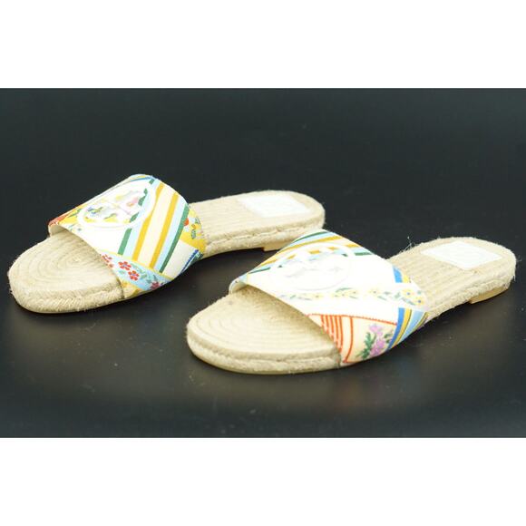 Tory Burch Benton Espadrille Slide Sandals Size 5.5 Multi Band $255 Logo - Picture 6 of 11
